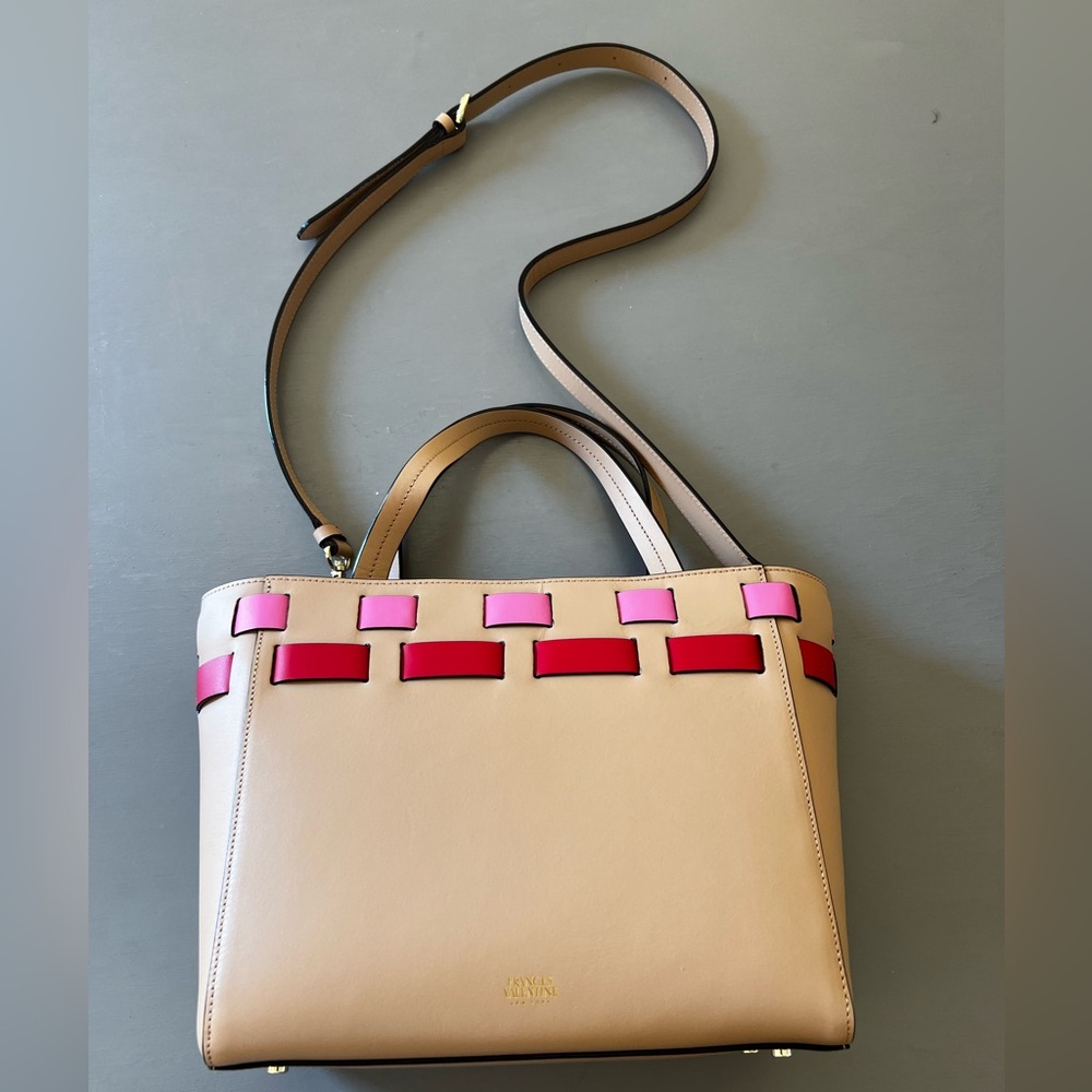 Francis Valentine Henry Basketweave Tote - Tan, Pink & Red